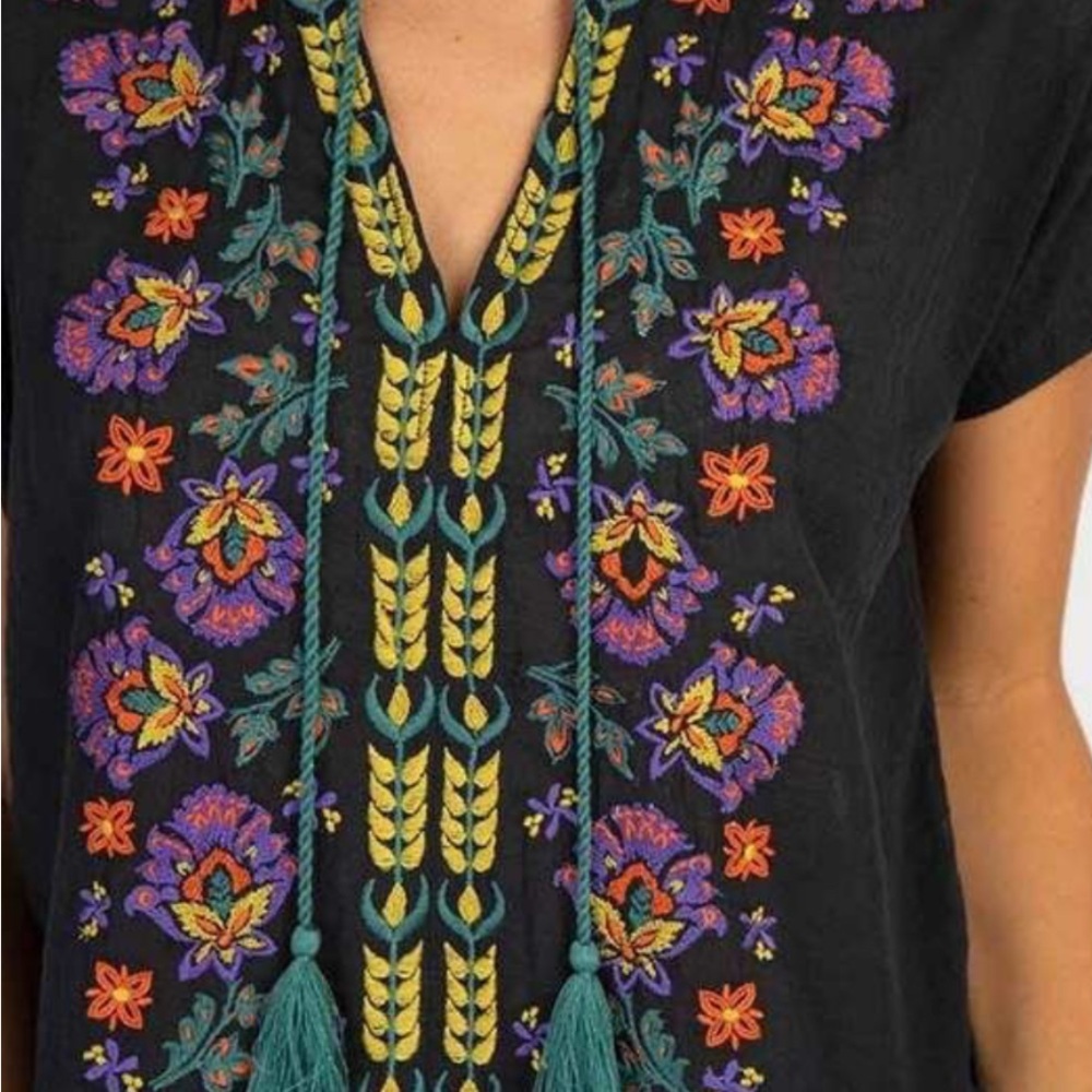 Natural Life Embroidered Tassel Top - Chartreuse - S - Picture 6 of 6